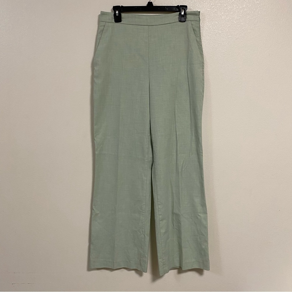 Zara High Waisted Wide Leg Trouser Pants Light Green Size Large